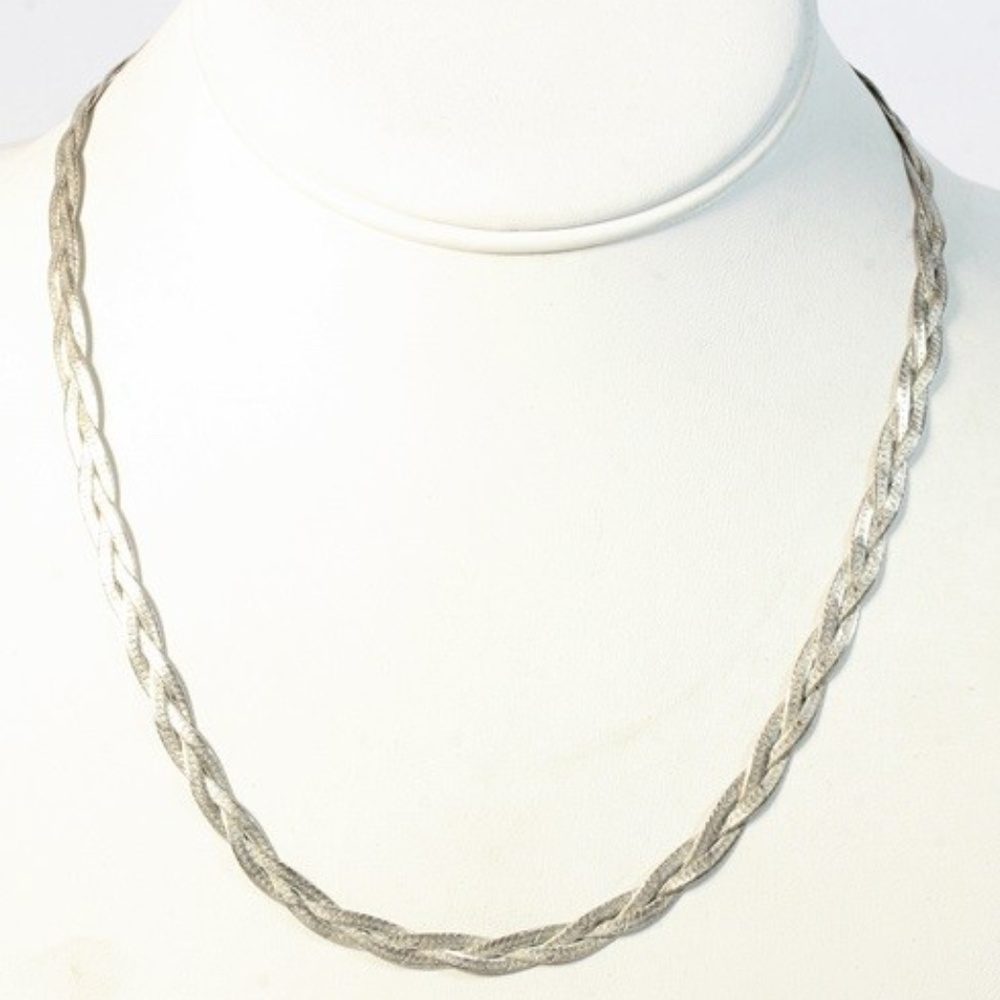 Sterling Silver Braided Herringbone Chain Necklace